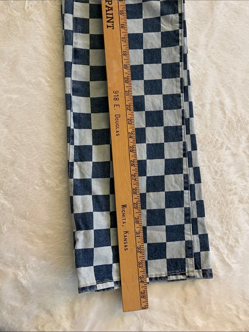 Checkerboard Pattern  kids Jeans - Blue and Cream  SZ 12